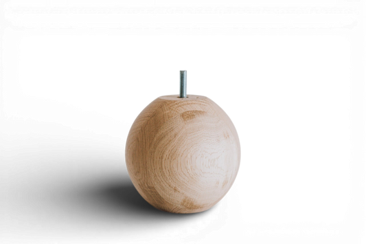 Round Turned Wooden Furniture Leg with Ball Sphere Detail – Lathe-Turned Design, H130 mm