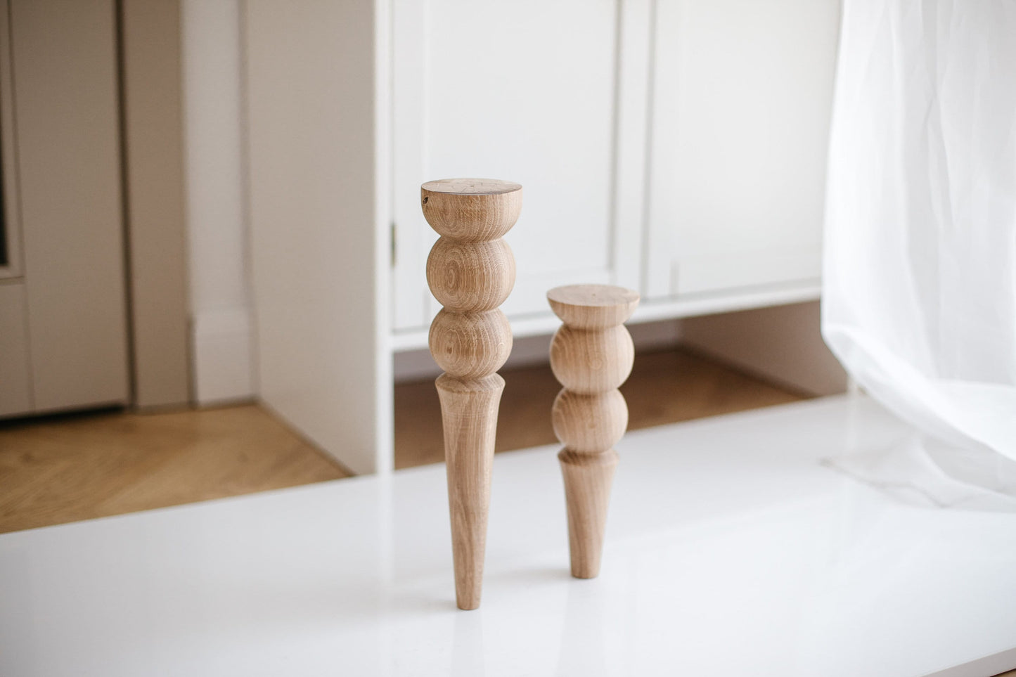 Tapered Wooden Furniture Legs with Double Ball Detail – Lathe-Turned Design, H350 mm