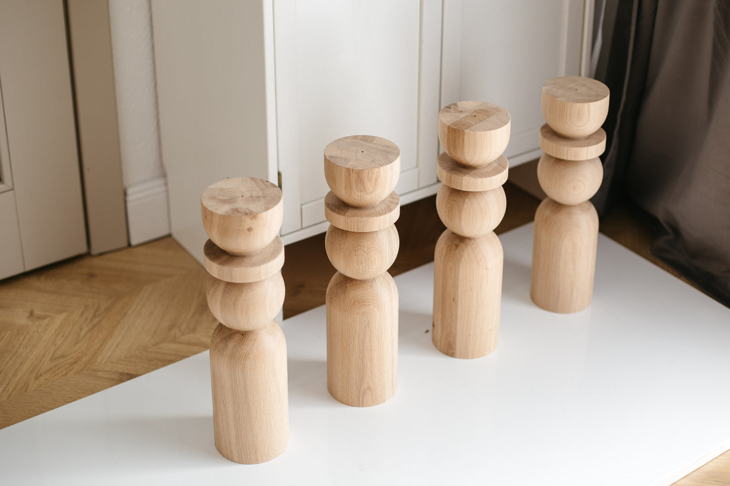 Natural Wooden Coffee Table Legs with Sphere Detail – Handmade, Set of 4, H380 mm