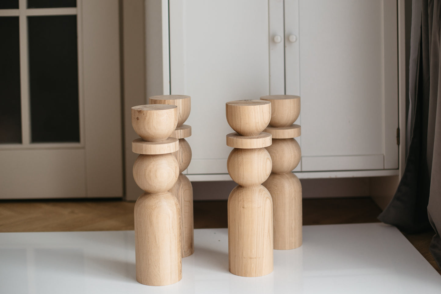 Natural Wooden Coffee Table Legs with Sphere Detail – Handmade, Set of 4, H380 mm