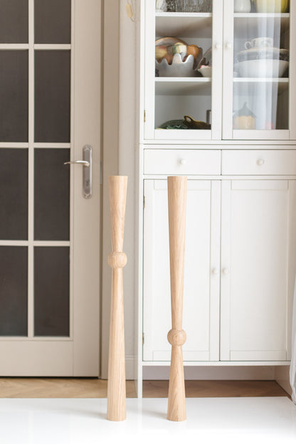 Wooden Table & Bar Leg with Center Sphere Detail – Lathe-Turned Design, H870 mm
