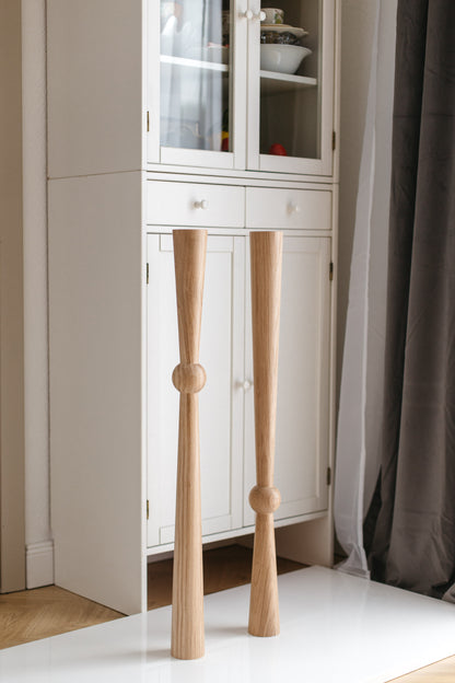 Wooden Table & Bar Leg with Center Sphere Detail – Lathe-Turned Design, H870 mm