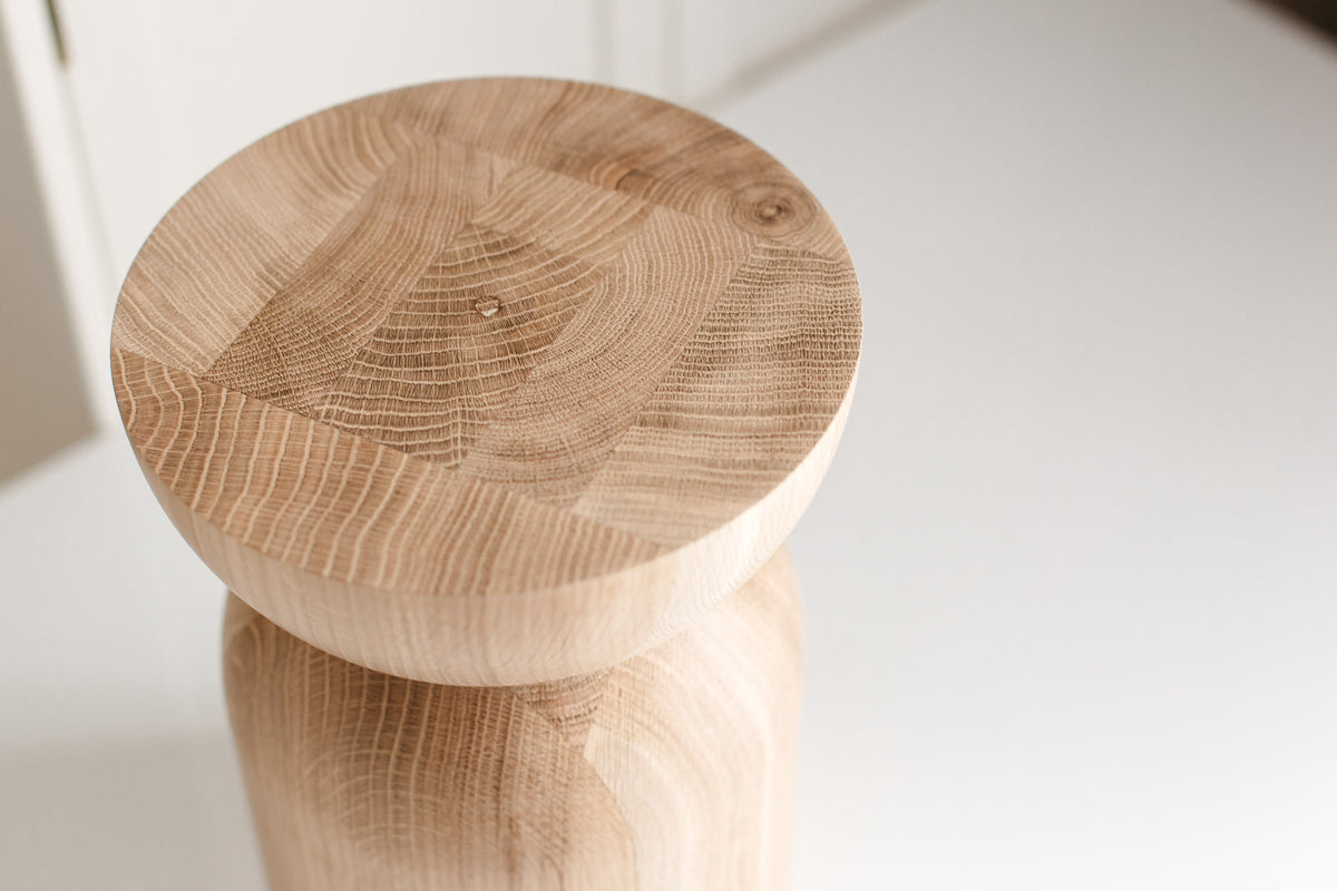Handmade Wooden Block – Solid Wood with Elegant Round Details H300 mm