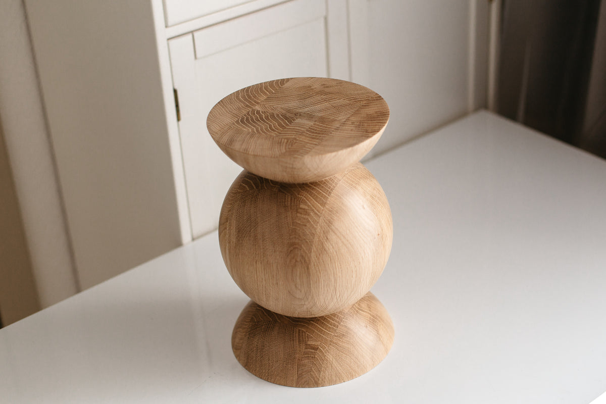 Handmade Wooden Block – Solid Wood with Elegant Spheres Details H300 mm