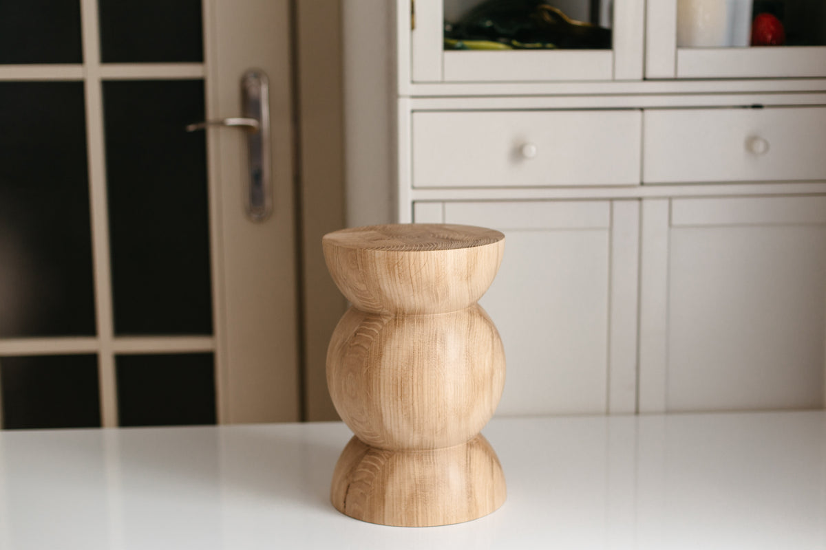 Handmade Wooden Block – Solid Wood with Sphere Details H300 mm
