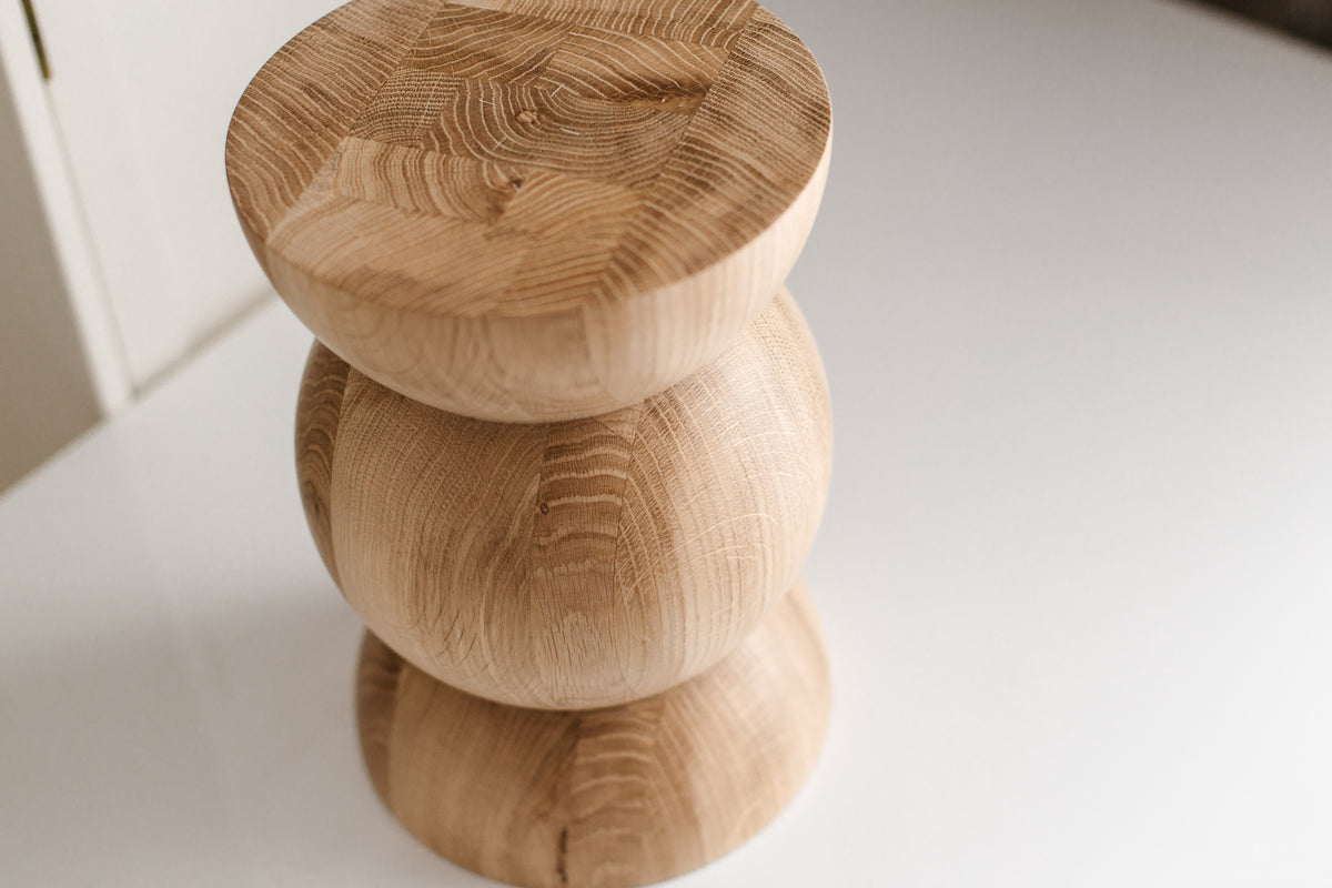 Handmade Wooden Block – Solid Wood with Sphere Details H300 mm