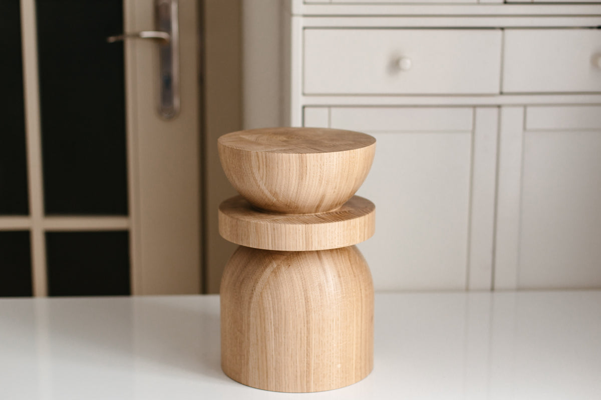 Handmade Wooden Block – Solid Wood with Elegant Sphere Detail H300 mm