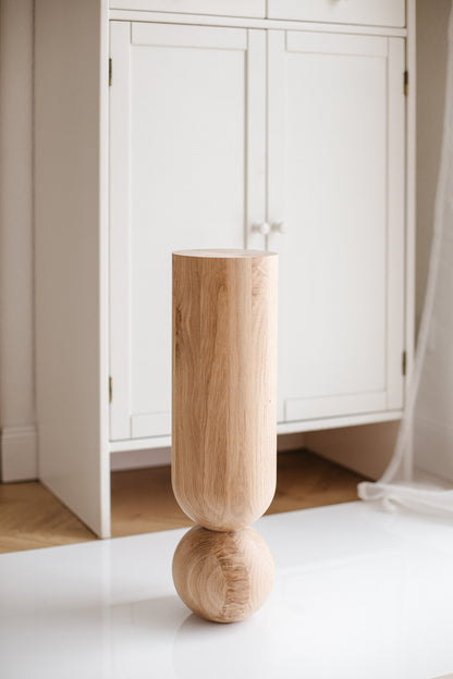 Natural Wooden Coffee Table Leg with Sphere Detail – Lathe-Turned Design, H500 mm