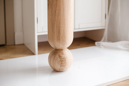 Natural Wooden Coffee Table Leg with Sphere Detail – Lathe-Turned Design, H500 mm