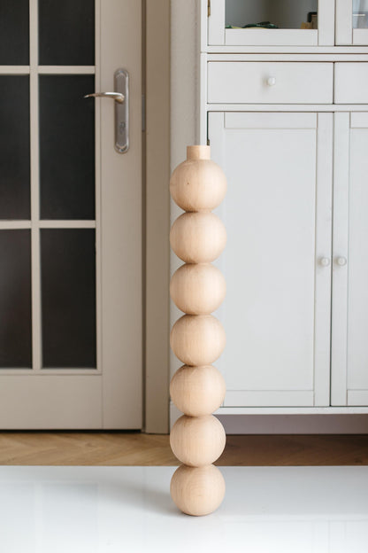 Wooden Furniture Leg with Seven Sphere Details – Lathe-Turned Table Support, H760 mm