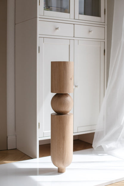Wooden Table & Bar Leg with Rounded Sphere Detail – Lathe-Turned Design, H690 mm